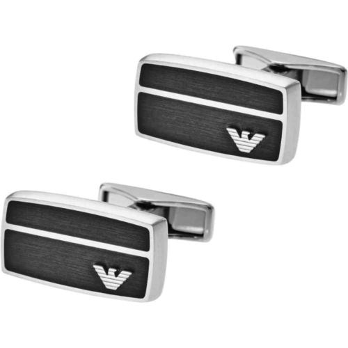 Collinsons Armani Stainless Steel Cufflinks with Black Brushed Detail