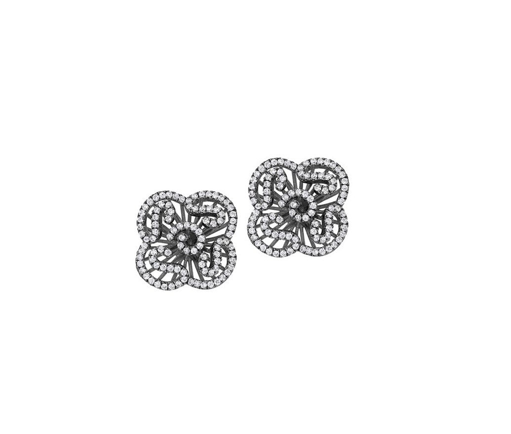 Collinsons Sterling Silver Black Rhodium CZ Cascade Stud Earrings