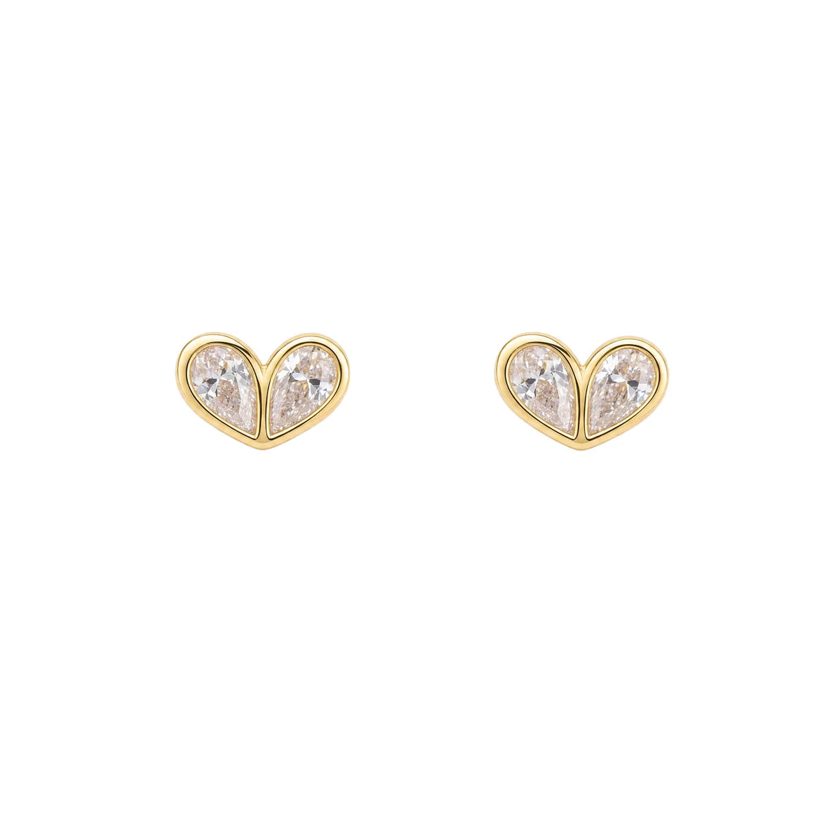 Yellow Gold Plated Cubic Zirconia Heart Stud Earrings