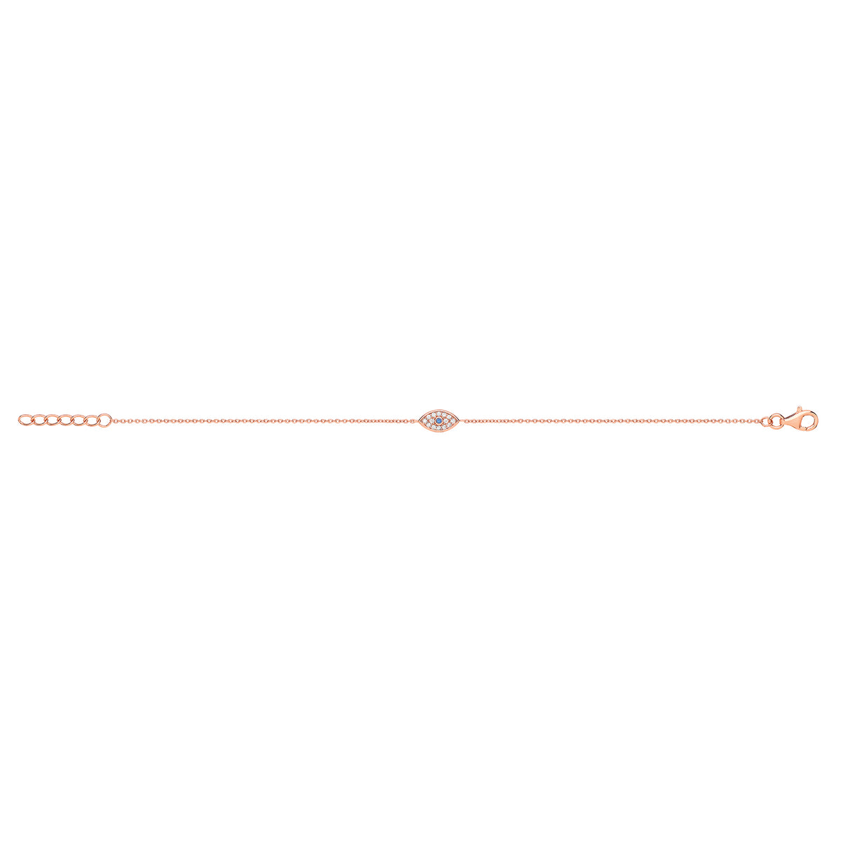 Sterling Silver Ladies Rose Gold Plated Evil Eye CZ Bracelet