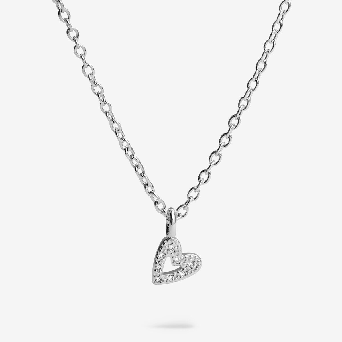 Classic Collection Pavé Offset Heart Necklace In Silver Plating