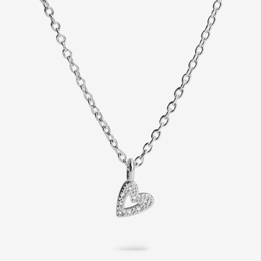 Classic Collection Pavé Offset Heart Necklace In Silver Plating