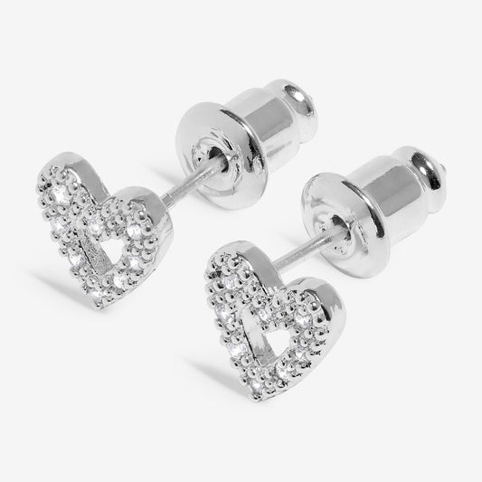 Classic Collection Pavé Offset Heart Stud Earrings In Silver Plating 10266