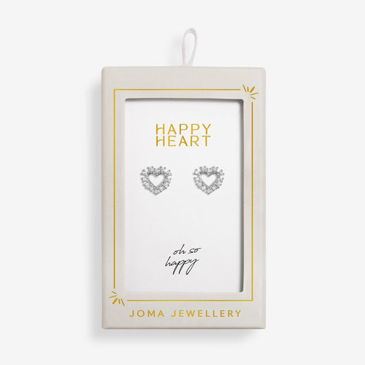 Moments To Shine 'Happy Heart' Stud Earrings In Silver Plating