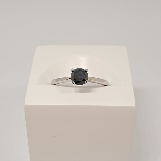 Collinsons 9ct White Gold Black Diamond Solitaire Ring 0.64ct