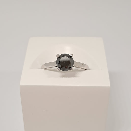 Collinsons 9ct White Gold Black Diamond Solitaire Ring 1.37ct
