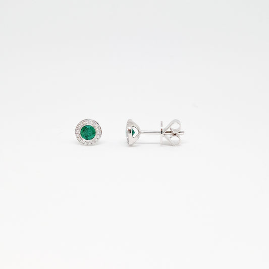 Collinsons 18ct White Gold Emerald & Diamond Set Round Earrings 0.63ct