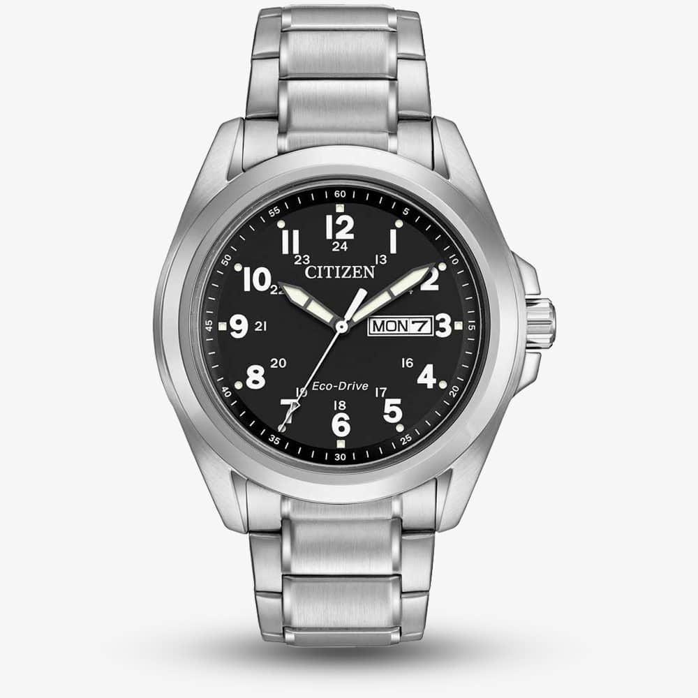 Citizen Gents Chandler Day-Date Black Dial Bracelet Citizen Eco-Drive Watch AW0050-82E