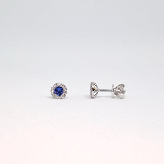 Collinsons 18ct White Gold Tanzanite & Diamond Round Stud Earrings 0.57ct