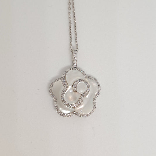 Collinsons Sterling Silver White Mother of Pearl Jasmine Flower & CZ Necklace