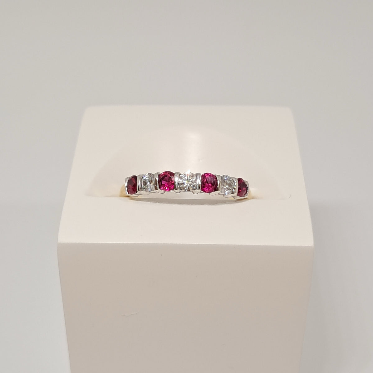 Collinsons 18ct Yellow Gold Ruby and Diamond 7 Stone Eternity Band 0.36ct