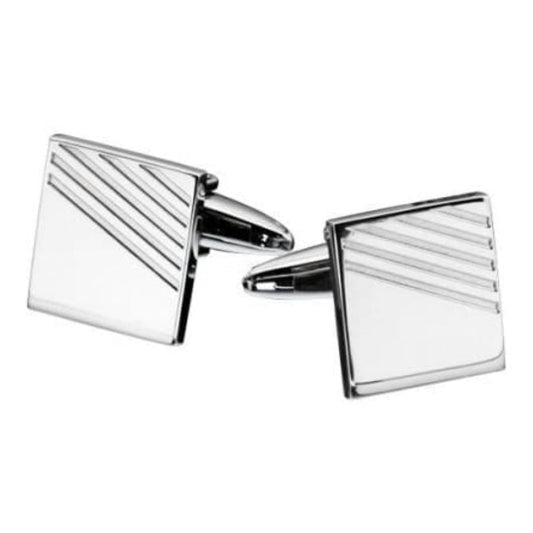 Collinsons Stainless Steel Square Cufflinks with Ribbed Detail