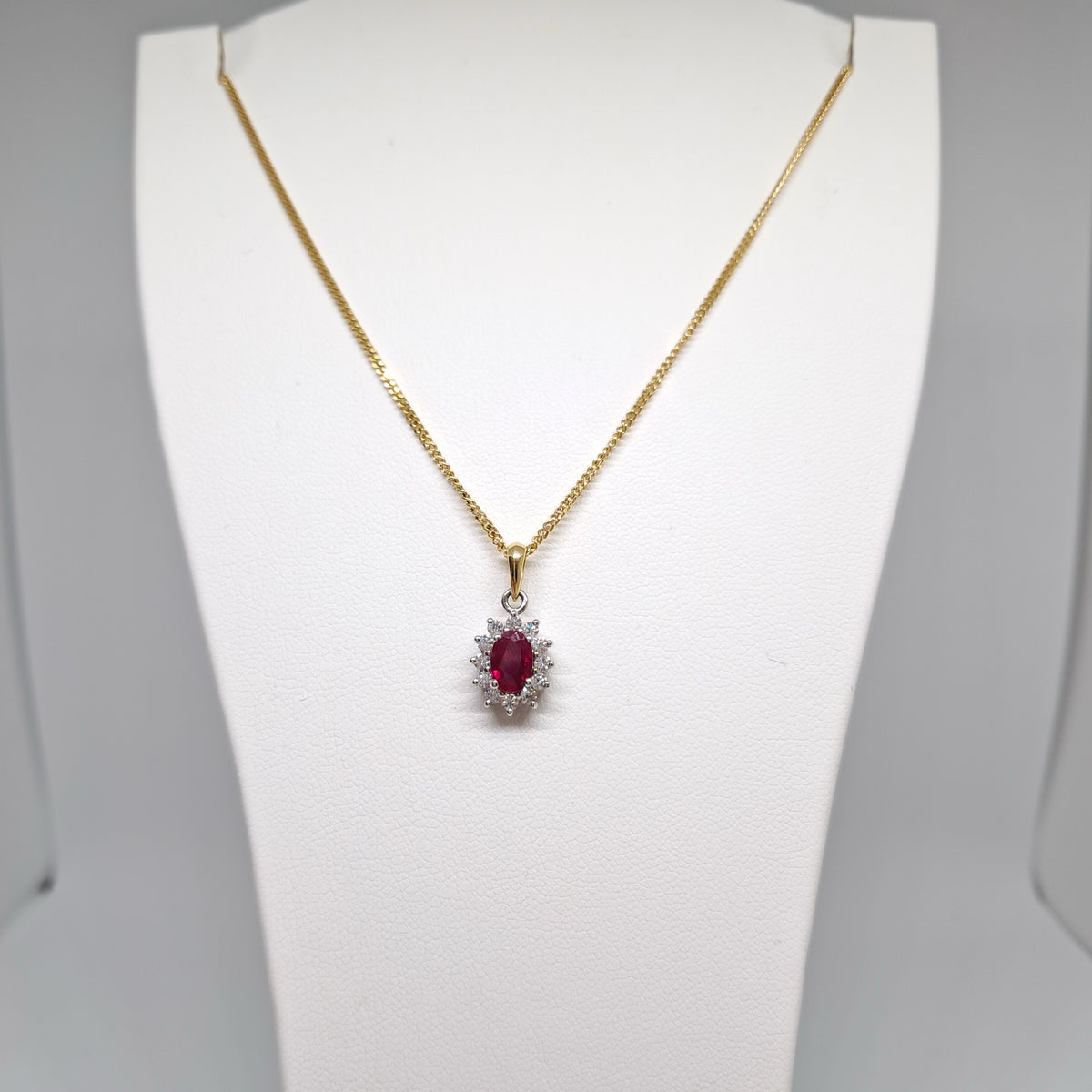 Collinsons 18ct Yellow Gold Ruby and Diamond Cluster Pendant