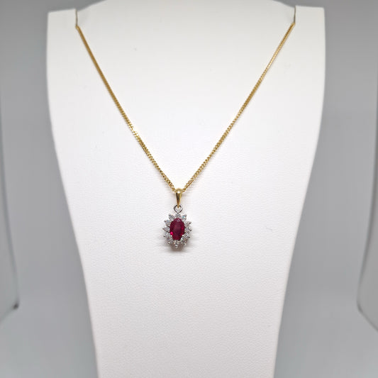 Collinsons 18ct Yellow Gold Ruby and Diamond Cluster Pendant