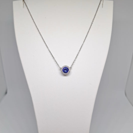Collinsons 18ct White Gold Tanzanite & Diamond Round Macro Pendant