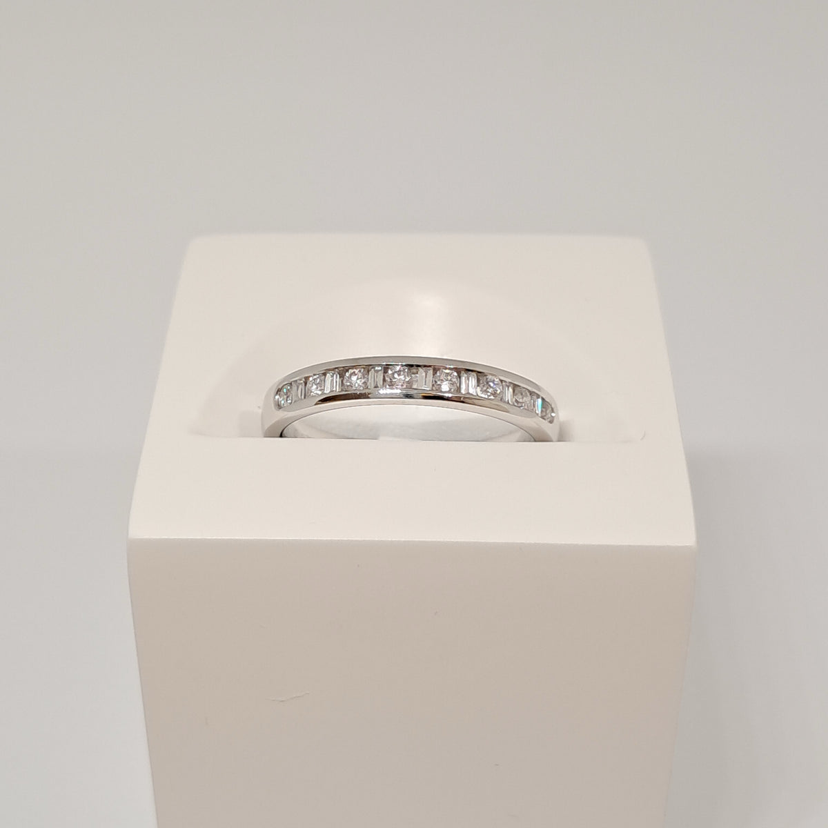 Collinsons 18ct White Gold Round & Baguette Diamond Half Eternity Ring