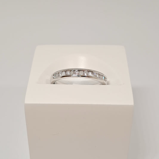 Collinsons 18ct White Gold Round & Baguette Diamond Half Eternity Ring