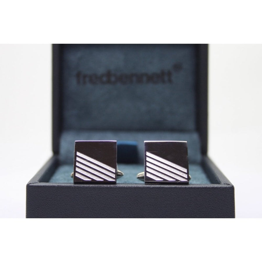 Collinsons Stainless Steel Square Cufflinks with Ribbed Detail