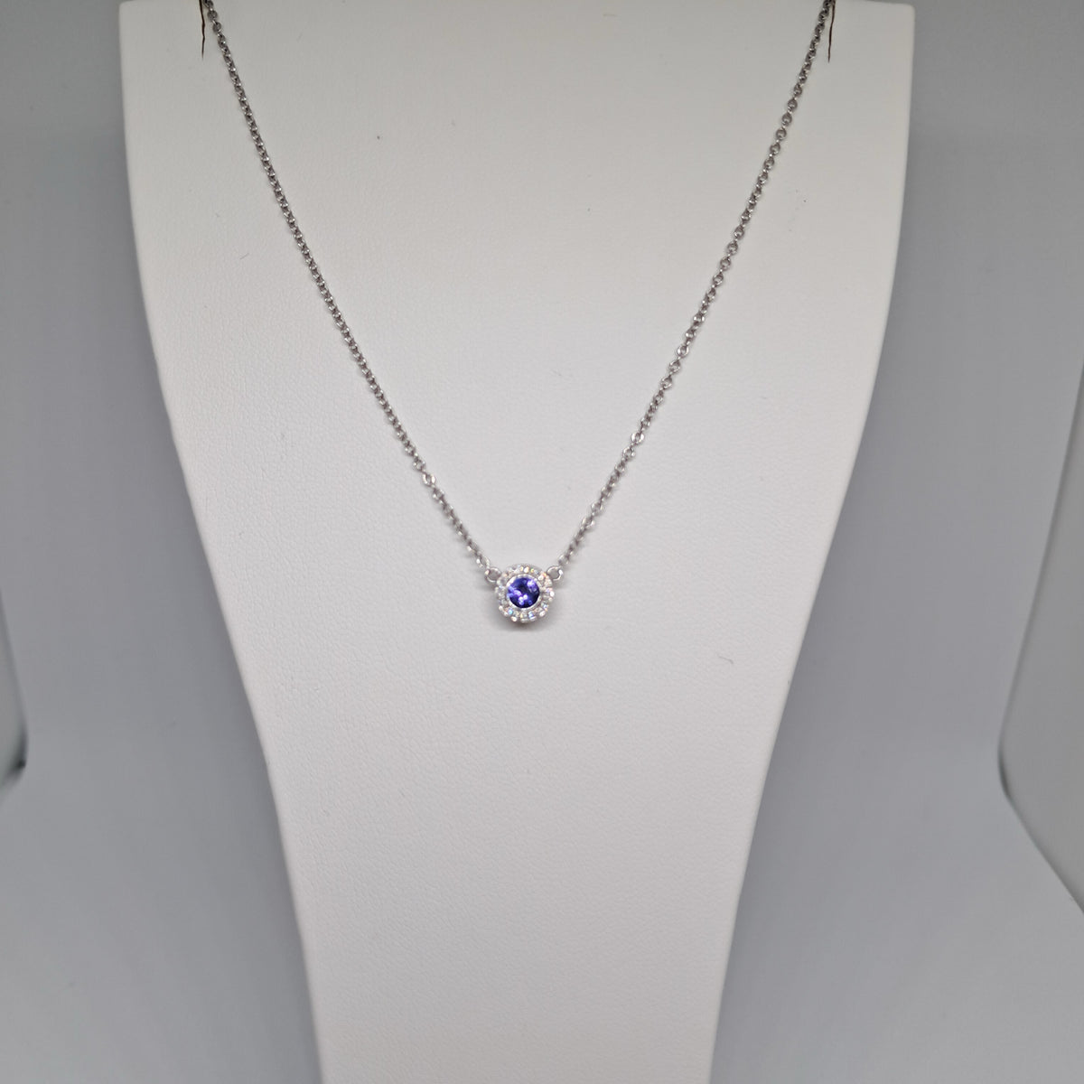 Collinsons 18ct White Gold Tanzanite & Diamond Round Pico Pendant
