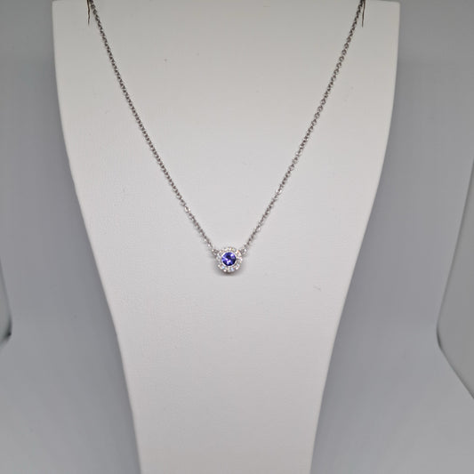 Collinsons 18ct White Gold Tanzanite & Diamond Round Pico Pendant