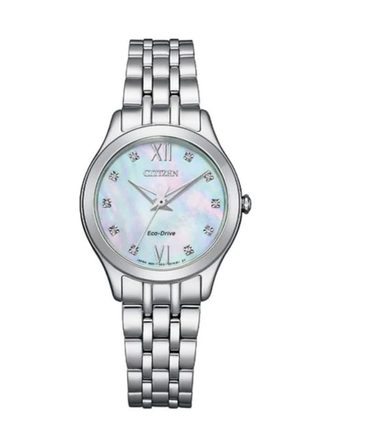 Citizen Watch Ladies Silhouette Diamond Blue Mother of Pearl Bracelet Watch EcoDrive EM0891-58N
