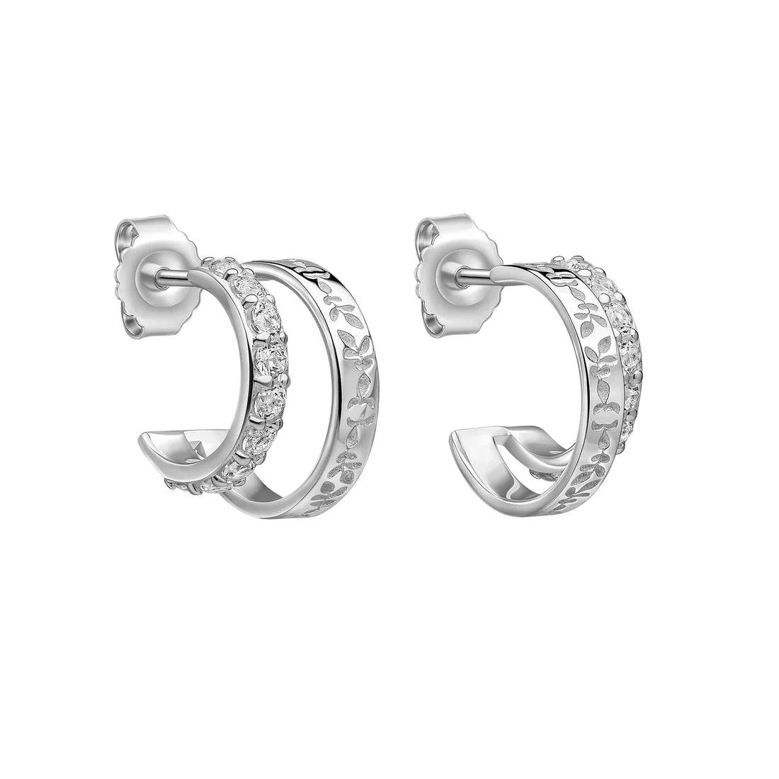 Laura Ashley Foscot Damask Folklore White Topaz Double Hoop Earrings