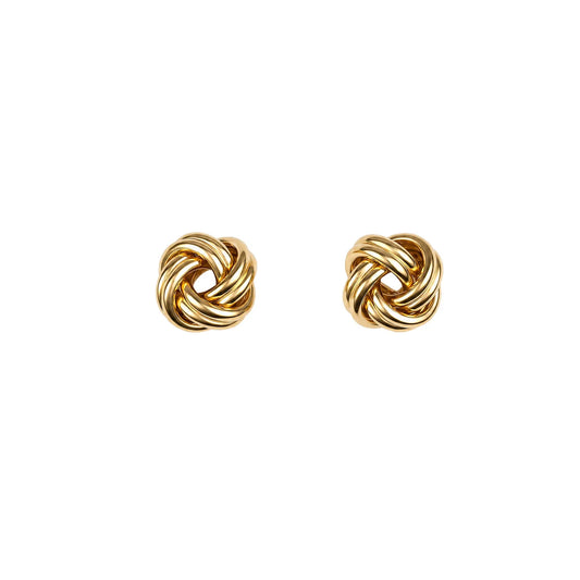 Round Knot Stud Earrings Yellow Gold Plated