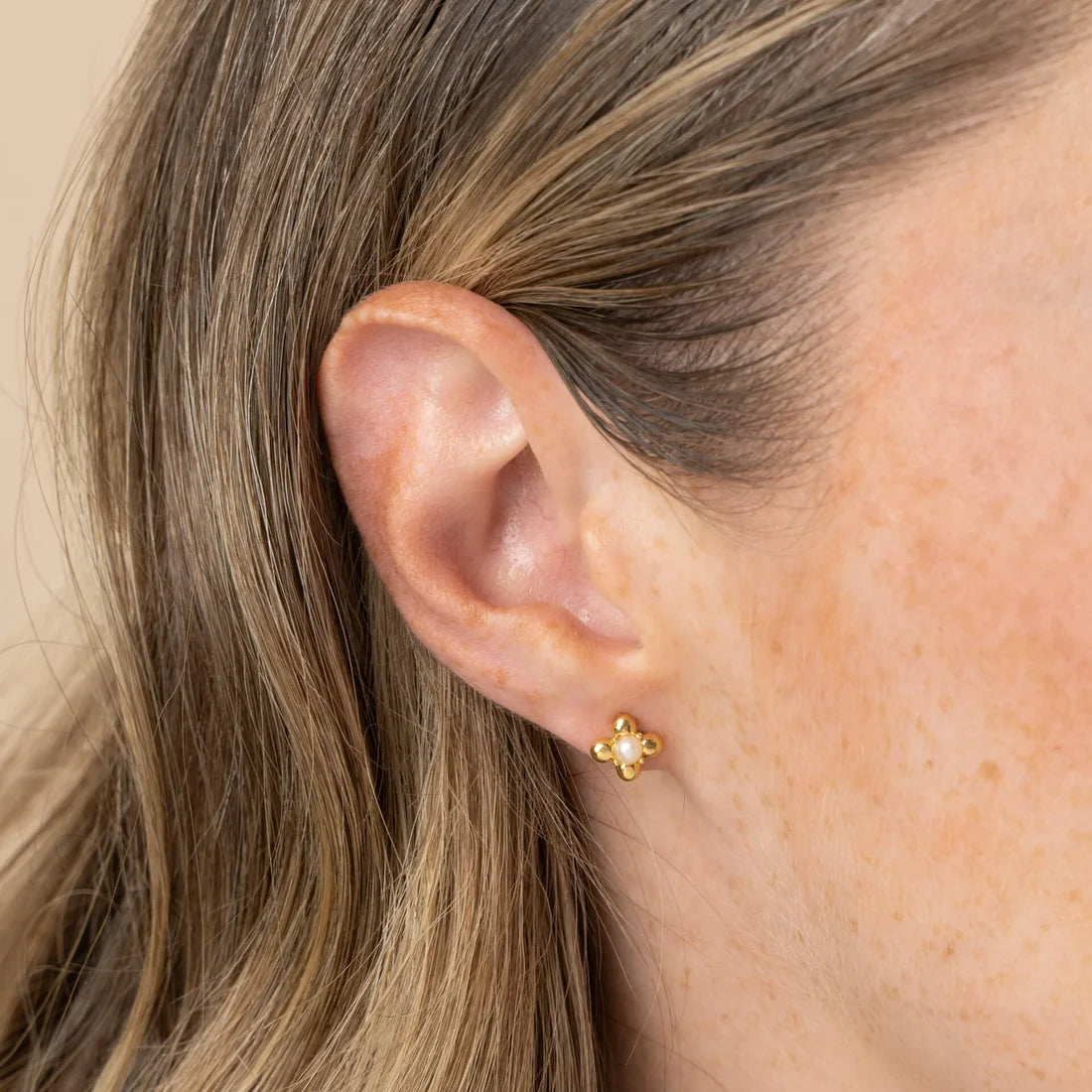 Laura Ashley Pembroke Trellis Vintage Floral Stud Earrings with Pearl Gold Plated