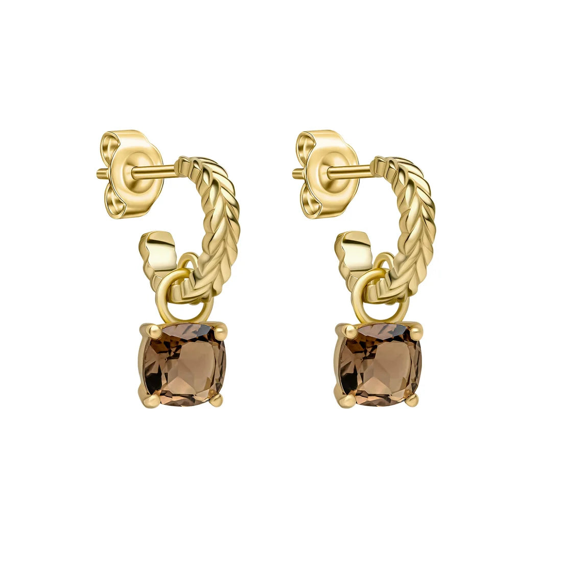 Laura Ashley Zelia Stripe Vintage Knitwear Woven Texture Smokey Quartz Hoop Earrings Gold Plated