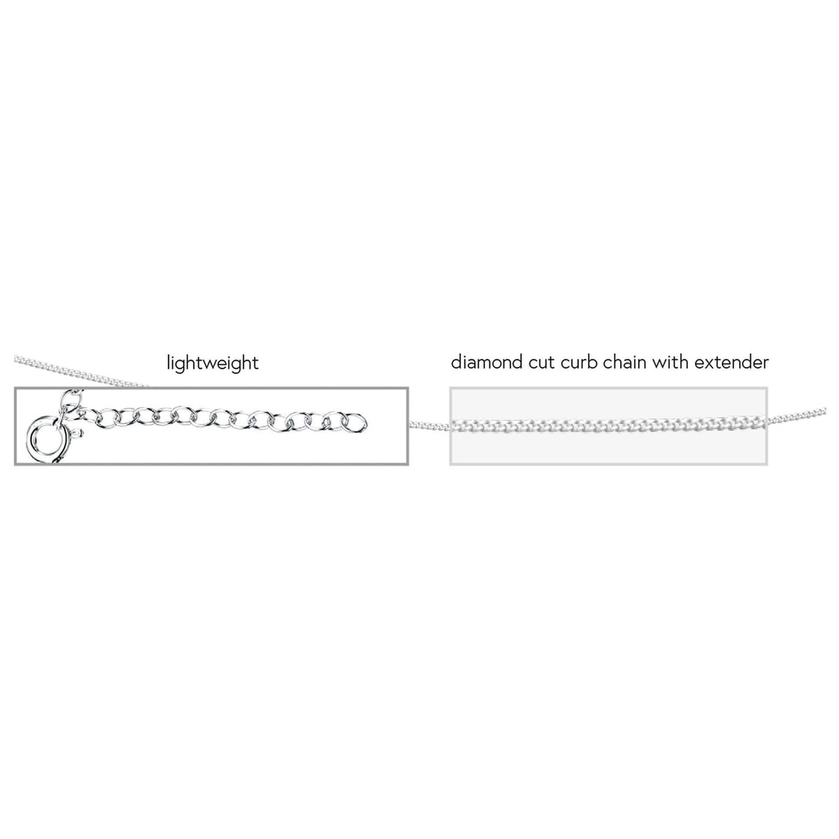 Diamond cut curb chain with extender