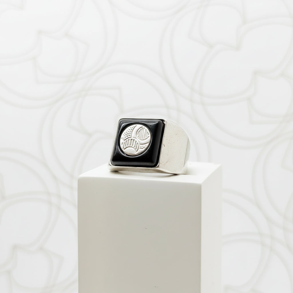 Kenzo Sterling Silver Onyx Signet Ring