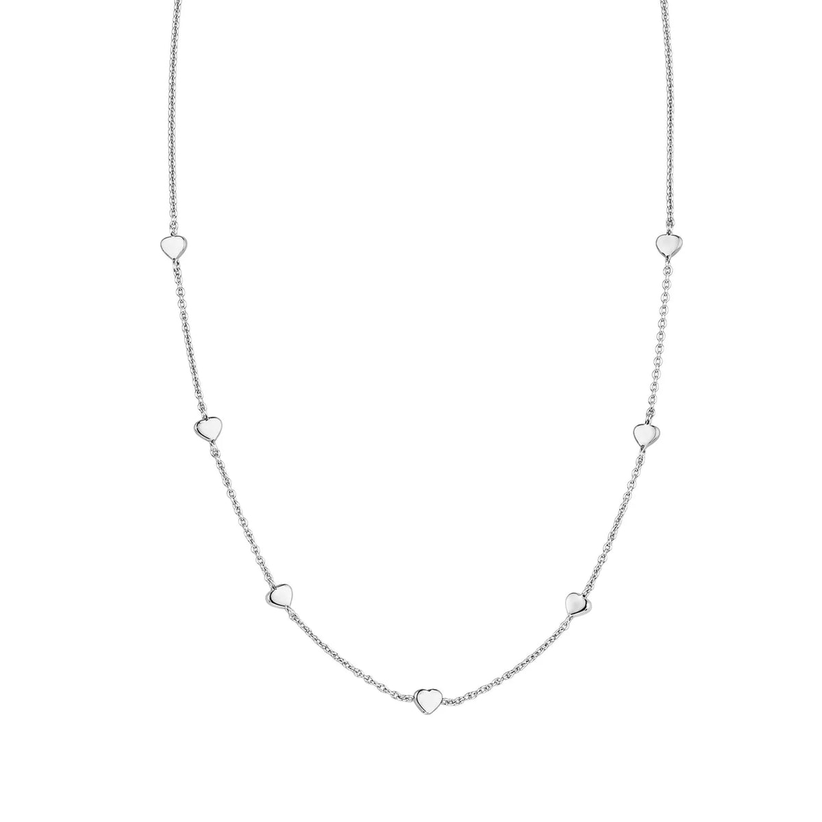 Small Heart Station Necklace in Silver