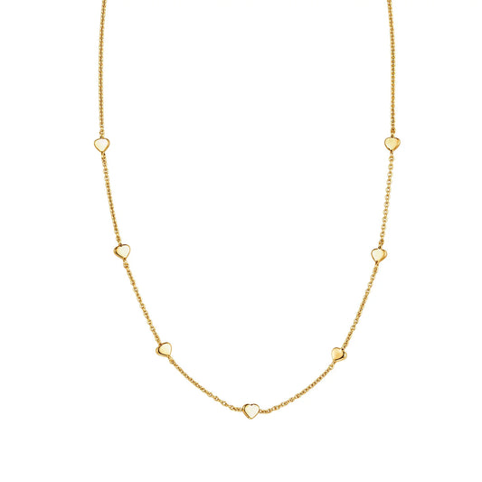 Yellow Gold Plated Small Heart Station Necklace
