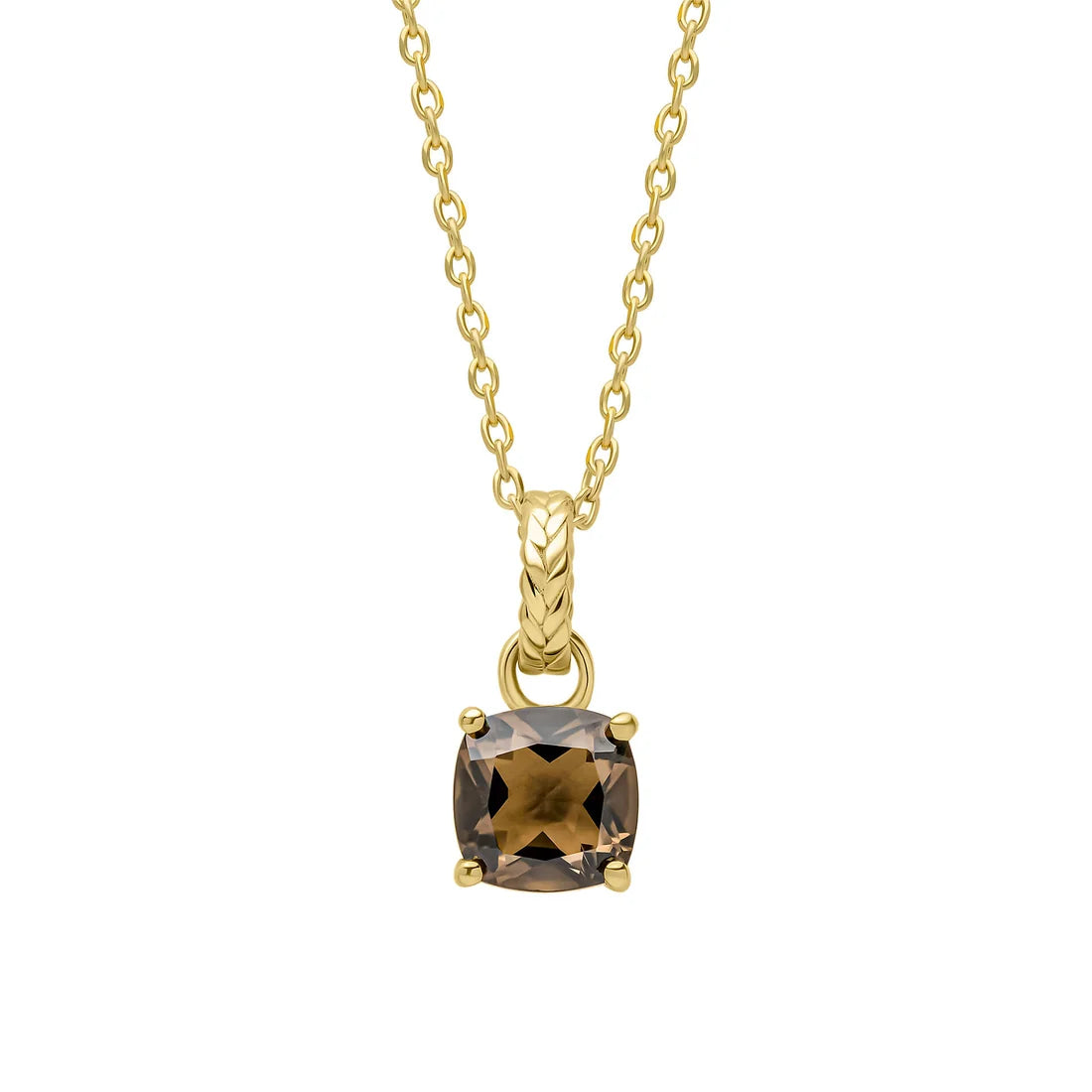 Laura Ashley Zelia Stripe Vintage Knitwear Woven Texture Smokey Quartz Pendant Necklace Gold Plated