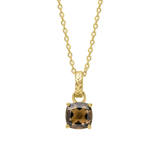 Laura Ashley Zelia Stripe Vintage Knitwear Woven Texture Smokey Quartz Pendant Necklace Gold Plated