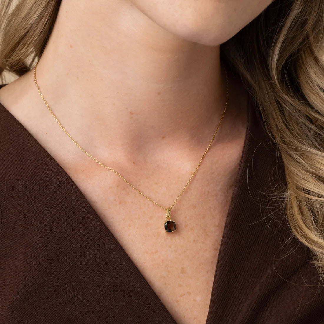 Laura Ashley Zelia Stripe Vintage Knitwear Woven Texture Smokey Quartz Pendant Necklace Gold Plated