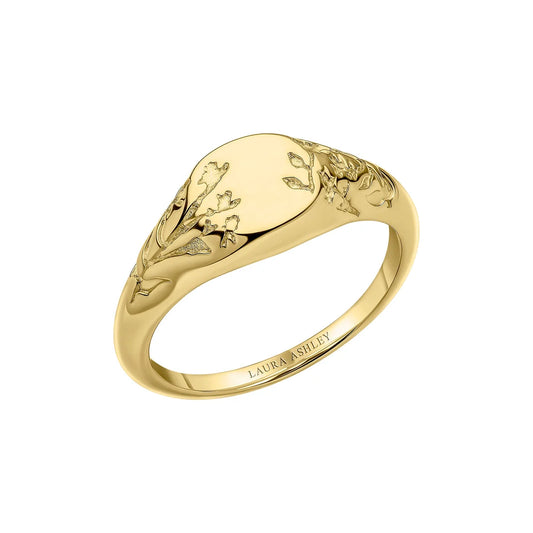 Laura Ashley Farlington Flowers Yellow Gold Plated Signet Ring Size 52