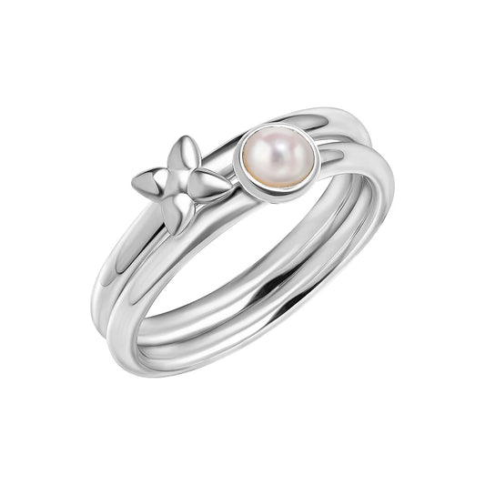 Laura Ashley Hartley Check Pearl Stacking Rings Size 54