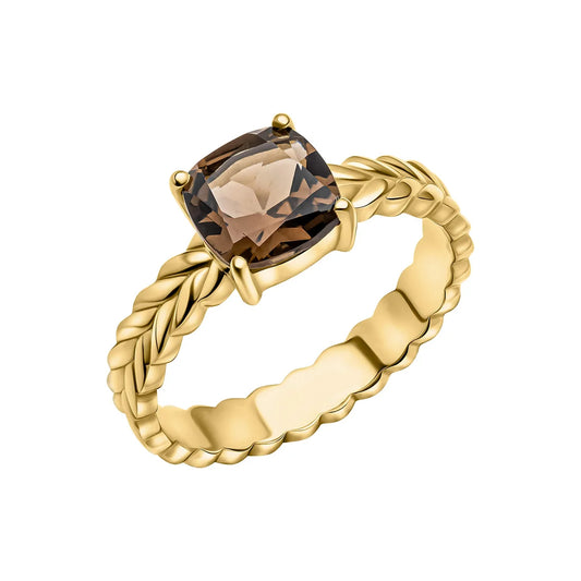 Laura Ashley Zelia Stripe Vintage Knitwear Woven Texture Smokey Quartz Ring Necklace Gold Plated Size 54