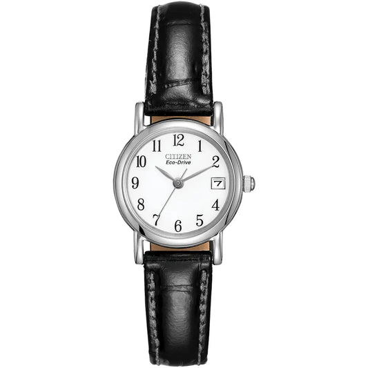 Citizen Ladies Eco-Drive Steel Watch Black Leather EW1270-06A