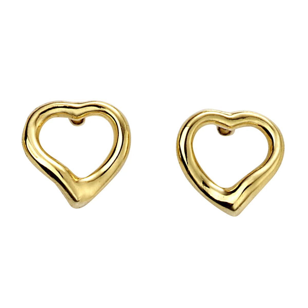 Small Open Heart Stud Earrings Sterling Silver Yellow Gold Plated
