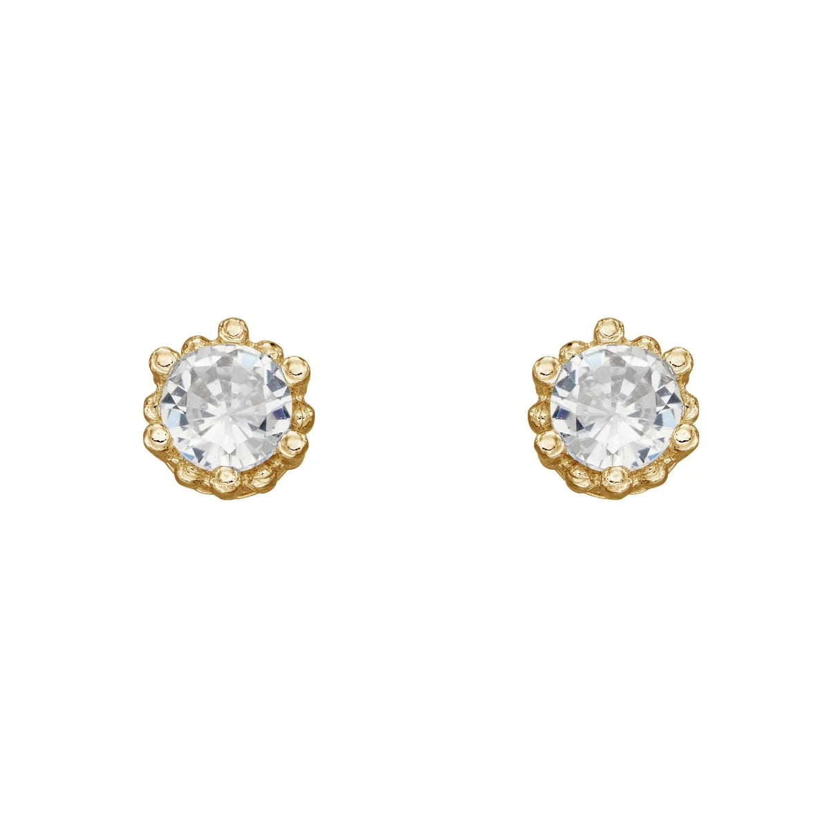 Millegrain Edge Round Stud Earrings Yellow Gold Plated
