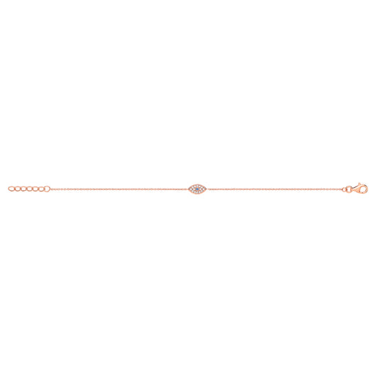 Sterling Silver Ladies Rose Gold Plated Evil Eye CZ Bracelet