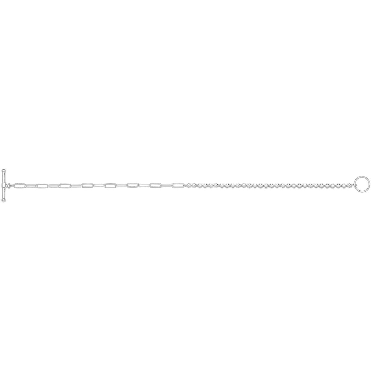 Sterling Silver Bead & Paperclip Chain with T-Bar Bracelet