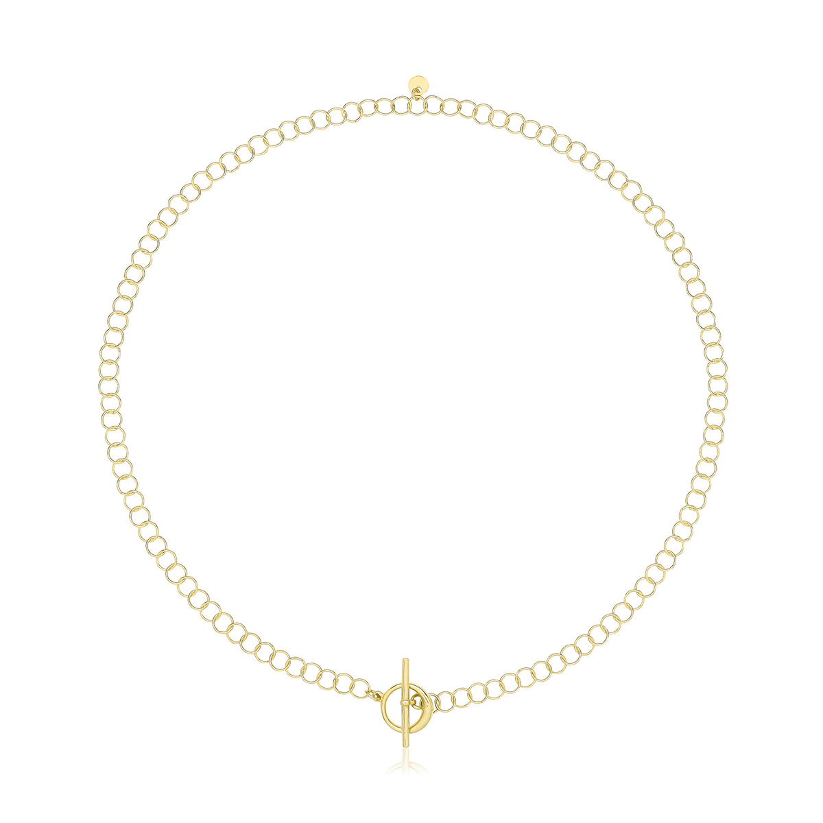 Sterling Silver Yellow Gold Plated Circle Link Necklace with T-Bar