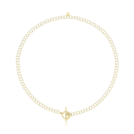 Sterling Silver Yellow Gold Plated Circle Link Necklace with T-Bar