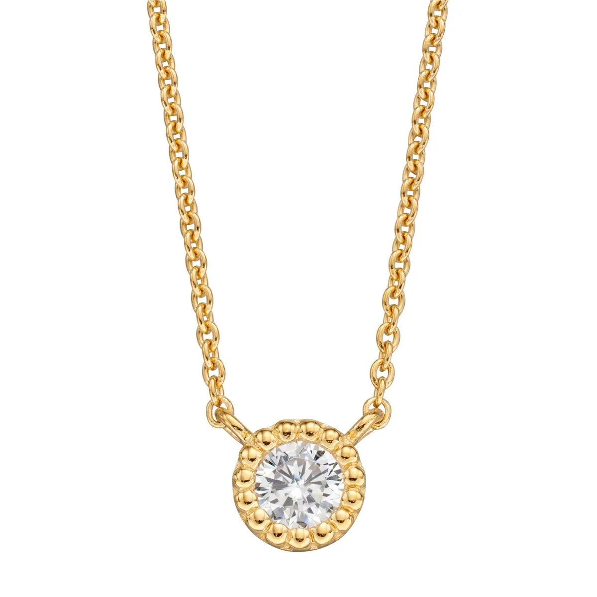 Millegrain Edge Cubic Zirconia Necklace Yellow Gold Plated