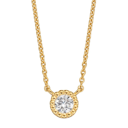 Millegrain Edge Cubic Zirconia Necklace Yellow Gold Plated