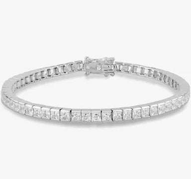 Collinsons Sterling Silver Princess Cut CZ Tennis Bracelet