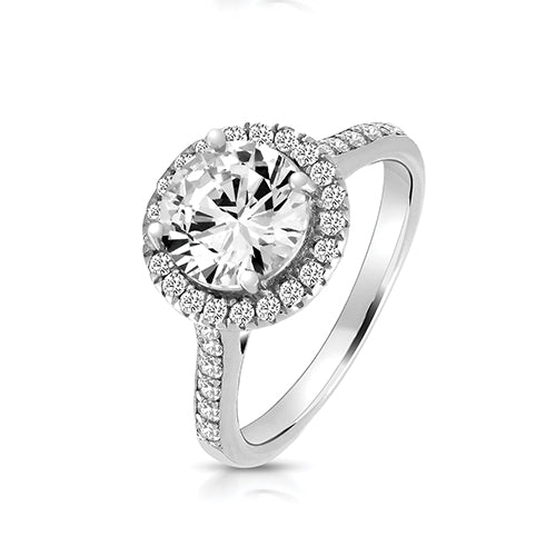 Sterling Silver Round Cut White CZ Ring with Bezel & Shoulder Set Stones